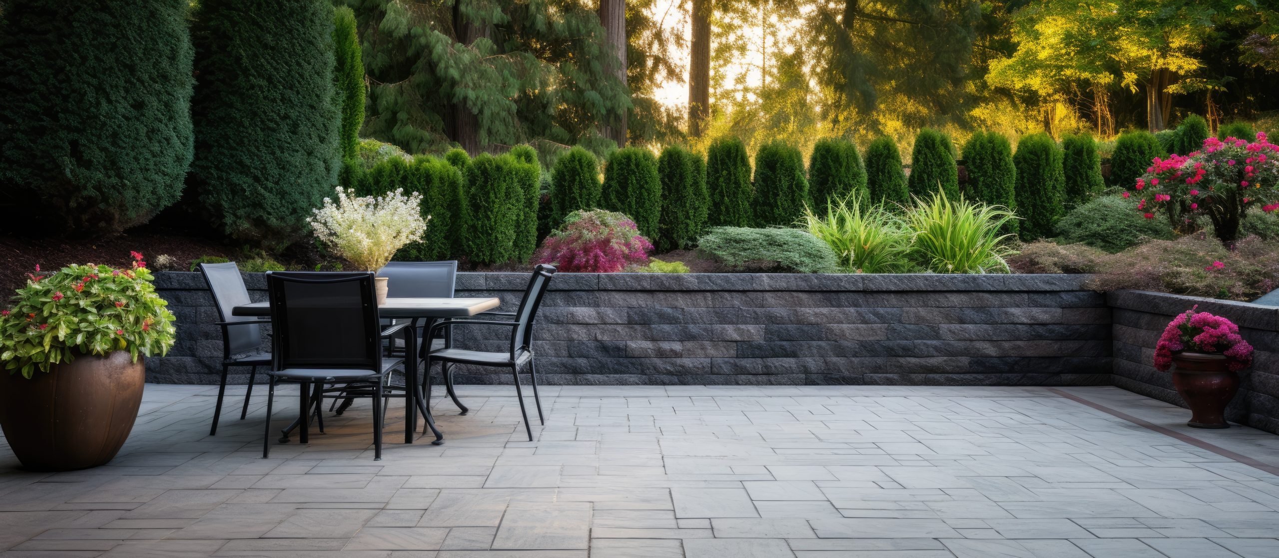 hardscape and retaining wall for outdoor patio area