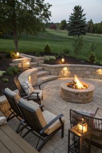 fire pit, patio, and retaining walls for backyard destination