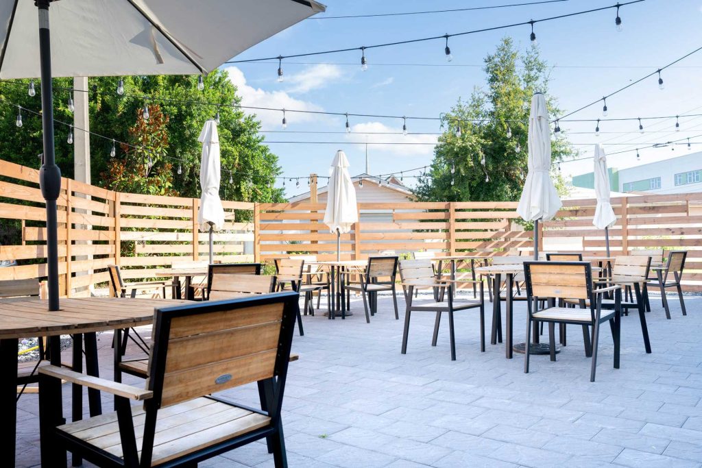 Restaurant patio hardscape installation